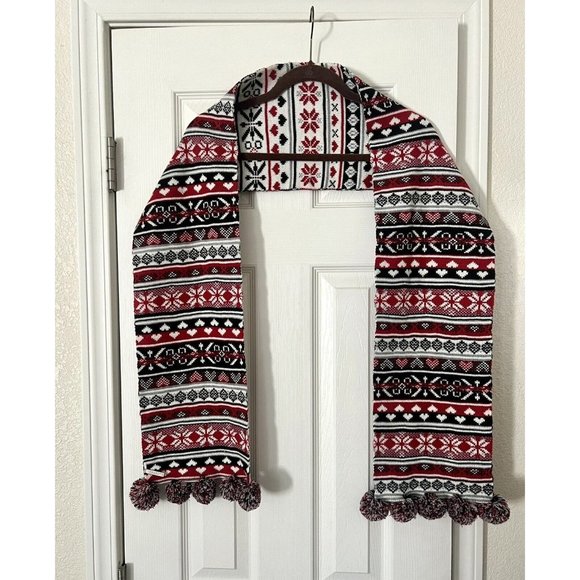 Talbots Accessories - Talbots Nordic Reversible Scarf Snowflakes Hearts POM POMs Fair Isle Apres Ski